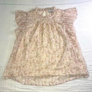 Maison d’Amelie Short Sleeve Floral Boho Blouse Top Ruffles Size Medium